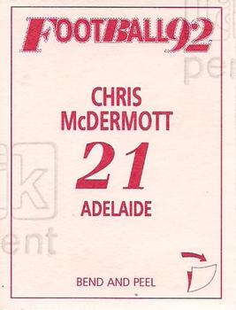 1992 Select AFL Stickers #21 Chris McDermott Back